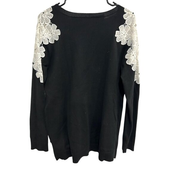 INC International Concepts Black Sweatshirt White Lace Floral Shoulder Size L - Picture 2 of 8